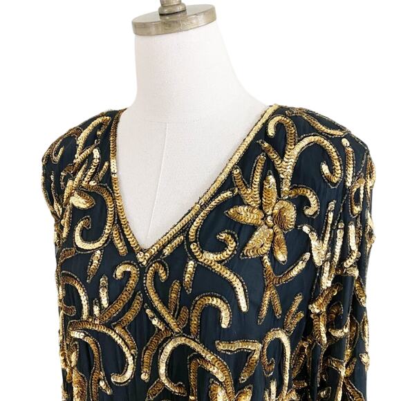NWT Vintage Deadstock Jean for Joseph Le Bon Black/Gold Long Sleeve Sequin Top M - Picture 2 of 7
